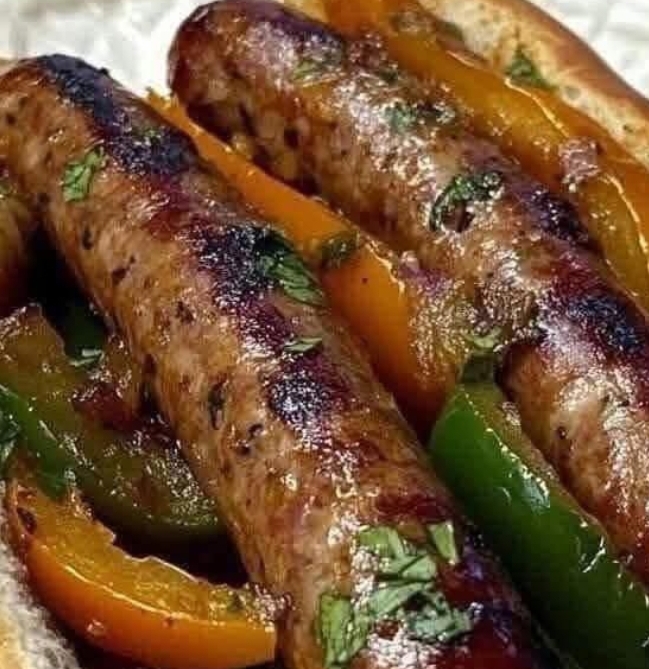 ITALIAN SAUSAGE WITH PEPPERS AND ONIONS OVER GARLIC MASHED POTATOES