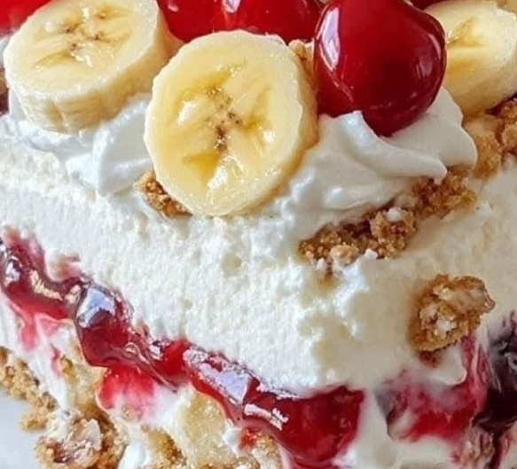 NO BAKE BANANA SPLIT CAKE
